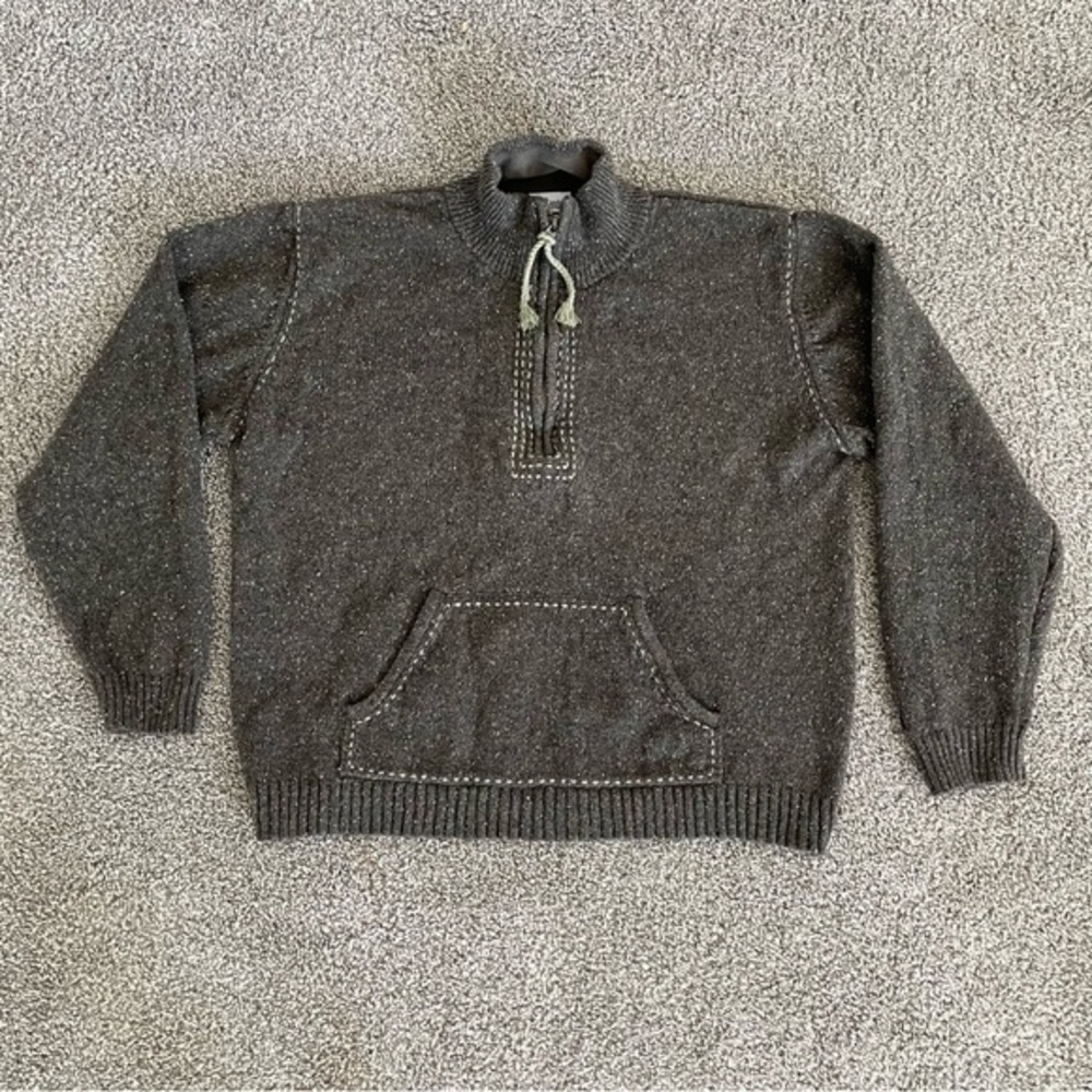 Columbia Wool Blend Boho 1/4 Zip Pullover Sweater Womens Large Green Stitching